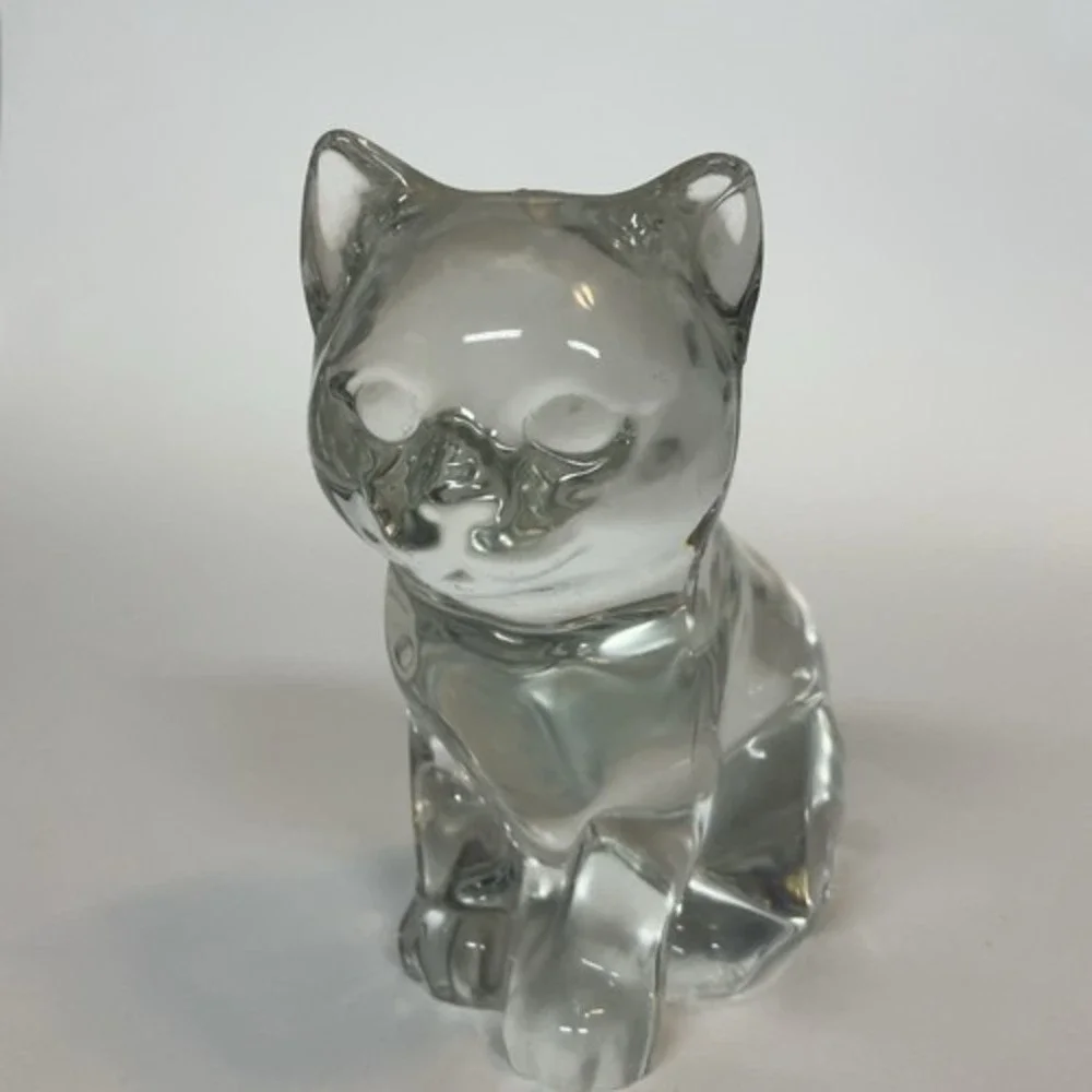 Vintage Clear Crystal Small‎ Sitting Cat Figurine Paperweight/Home Decor 3